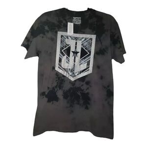 Justice League Men Logo Black Gray Tie Dye T-Shirt Size M Crewneck Short-Sleeve